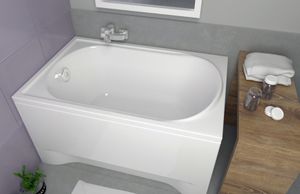 ECOLAM Badewanne Wanne Acryl Mini Rechteck 110x70 Schürze Füße Silikon Ablaufgarnitur Ab- und Überlauf Automatik GRATIS Komplett-Set