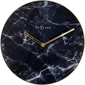 NeXtime 8189 ZW Marble Wanduhr, Glass, Schwarzes Gold, Ø 40 cm lautlos Wohnzimmer Küche Quarz Uhr schwarz