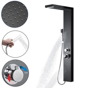 NAIZY sprchový panel Sprchový systém nerezová ocel matná černá Sprchová armatura Sprchový set s dešťovou sprchou, masážní sprchou, vodopádovou sprchou, ruční sprchou