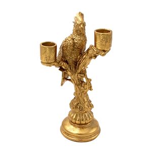 Kerzenleuchter Papagei auf Ast, gold, Polyresin, 14x9x26,5 cm