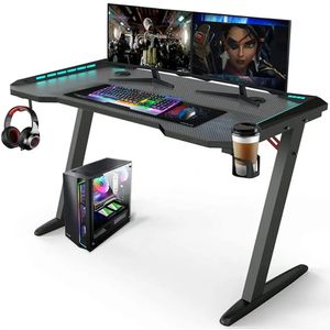 Avalo Gaming Schreibtisch - 120 x 60 x 73 cm - Spieletisch mit LED-Beleuchtung - Tisch - Schwarz