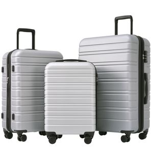 Fortuna Lai sada kufrů na kolečkách, 4 kolečka, (sada, 3 ks, prodloužení L a XL), sada kufrů na kolečkách s tvrdou skořepinou, sada kufrů na ruční zavazadla, šedá barva