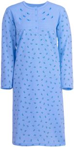 Zeitlos Damen Nachthemd Thermo langarm mit kleinen Blumendruck angeraut, Größe:XXL, Farbe:Blau