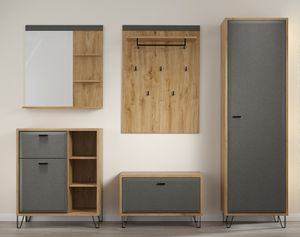 Garderoben-Set Blanshe | Eiche Navarra / Filz dunkelgrau | 5-teilig