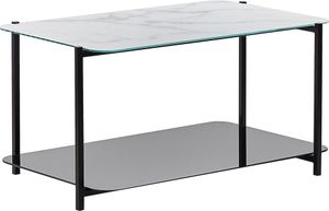 BELIANI Stolik kawowy biało-czarny szkło stal 77 x 47 cm prostokątny efekt marmuru szkło hartowane styl glam nowoczesny