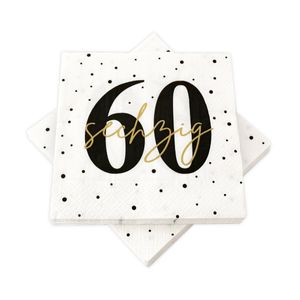 20 Servietten zum 60. Geburtstag 33 x 33 cm - weiß schwarz gold