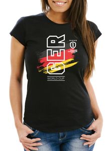 Damen Fan-Shirt Deutschland WM 2018 Fußball Weltmeisterschaft Trikot Flagge T-Shirt Fußball-Shirt Deutschland-Shirt Fan-Trikot Deutschland-Trikot Moonworks® schwarz L