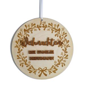 Personalisierter Winter Türkranz aus Holz - Geschenk zur Hochzeit oder Weihnachten - Moderner Namenskranz zur Dekoration der Haustür & Wand