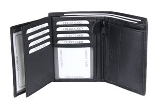 Herren Echtleder Geldbörse 11 Kartenfächer, Hochformat Portemonnaie, RFID-Schutz, Schwarz