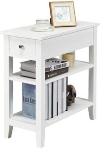 COSTWAY Konzolový stolík s policou a zásuvkou, 3-poschodový stolík z dreva, nočný stolík s priemyselným dizajnom, stolík do obývačky 60x28,5x61cm (biely)