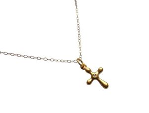 Damen Halskette Anhänger Diamant Brillant 925 Silber Vergoldet Kreuz 2 cm