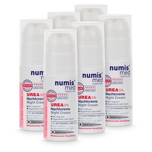 numis med Nachtcreme mit 5% Urea - Hautberuhigende Gesichtscreme für beanspruchte Gesichtshaut - Hautpflege 6x 50 ml
