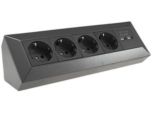 Steckdosenblock Ecksteckdose 4-Fach Schutzkontaktsteckdose 2X USB-A 3,1A Anthrazit