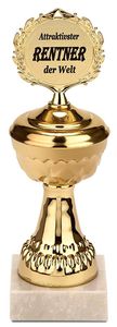 BRUBAKER Pokal - goldene Trophäe mit Marmorsockel - Geschenkidee für Rentner - Motiv: Attraktivster Rentner der Welt