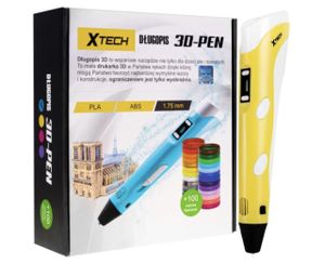 X-Tech 3D-Druckstift, 3D-Zeichenstift Mit LCD-Bildschirm + Φ1,75 mm 3d Filament - insgesamt 100 m, 3D-Doodler-Stift Kreatives DIY-Geschenk, Gelbe Farbe
