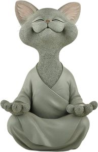 Wunderliche graue Katzen-Buddha-Meditationsstatue für drinnen und draußen, Gartendekoration, Skulptur – Katzenliebhaber-Geschenk für Frauen, Katzenliebhaber, Rasen, Veranda