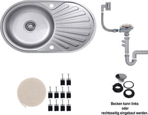 Edelstahl-Einbauspüle 78 x 48cm Küchenspüle reversible 1Becken mit Abtropffläche Edelstahlspüle Spülbecken