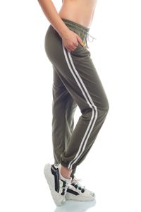 Bongual ® Trainingshose Jogginghose Damen Relaxhose Sporthose mit Streifen Baumwolle-Mix 38/M khaki