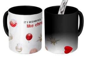 MuchoWow® Kouzelný pohár Vánoce - Vánoční dekorace - Červená - Zlatá 350 ml Barva měnící se pohár Dárkový nápad - foto hrnek