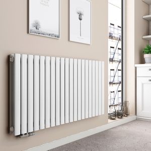EMKE Design-Heizkörper 600 x 1180 mm Heizkörper Horizontaler Weiß Ovalheizkörper Seitenanschluss Doppellagig Heizung, 1828W