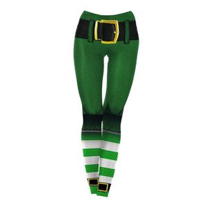 Premium Damen Leggings, Yogahose mit mittlerer Taille, St. Patrick\'s Day Irish Shamrock Printed Soft Tights Kompressionshose Hose Farbe Mesh L.