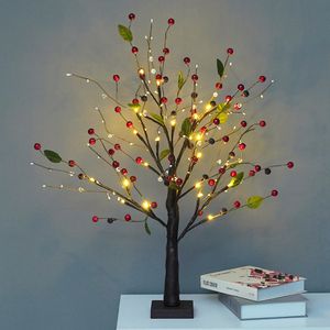 LED Rote Perle Baum Lampe Warmweiß Künstlich Bonsai Baum Licht Nachtlicht Dekoleuchten Batteriebetrieben