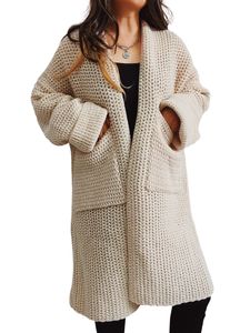 Damen Strickjacken Langarm Mantel  Outwear Gemütlich Winterjacke Jacken mit Taschen Braun,Größe S