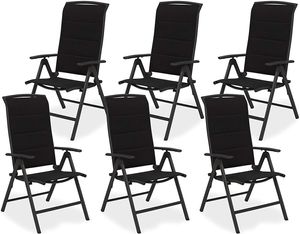 BRUBAKER 6er Set Gartenstühle Milano - Hochlehner Stühle klappbar - 8-Fach verstellbare Rückenlehnen - Klappstühle Aluminium - Wetterfest - Anthrazit