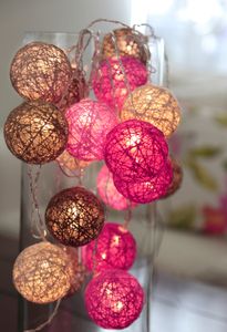 Best Season LED-Lichterkette "Jolly Lights" 10 teilig pinkfarbene Sisalbälle, warmweiss, Trafo, 457-12
