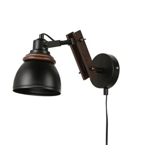 Wandlampe mit Stecker Kabel E14 verstellbar Metall Holz Schwarz Braun Wandleuchte