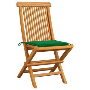 Gartenstühle mit Grünen Kissen 4 Stk. Teak Massivholz - Campingstuhl Balkonstuhl Relaxstuhl für Garten