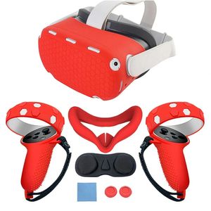 5in1 Schutzhülle für Oculus Quest 2 mit Silikon Gesichtsschutz / Linsenschutz / VR Grip Cover Wasserdicht & staubdicht Game  Zubehör kompatibel mit Oculus Quest 2-rot