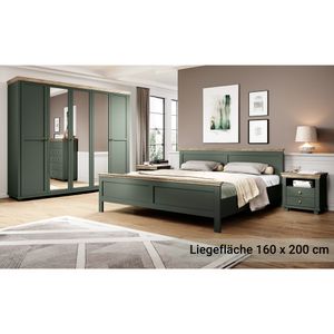 Schlafzimmer Set im Landhausstil EPSOM-83 Doppelbett Liegefläche 160 x 200 cm, in grün mit Lefkas Eiche Nb.