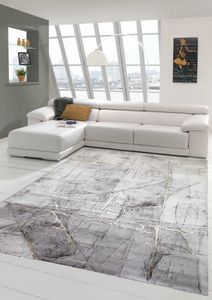 Teppich modern Wohnzimmerteppich abstrakt in grau creme gold Größe - 200 x 290 cm