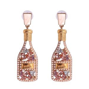 1 Paar Damen-Ohrringe, Weinflasche, Strasssteine, kreativ, Vintage, langlebig, baumelnde Ohrringe für Bankett-Rosa