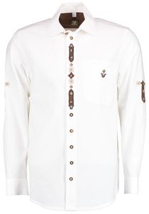 OS Trachten Herren Hemd Langarm Trachtenhemd mit Haifischkragen Mutai, Größe:51/52, Farbe:weiß