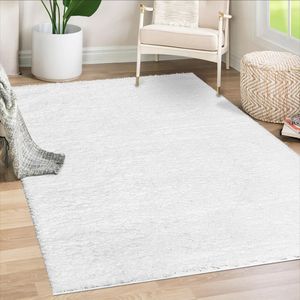 Teppich Hochflor Shaggy Flauschig Weich Einfarbig, Farbe:Weiß, Größen:160 x 230 cm