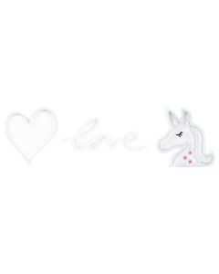 BELIANI LED Neon Licht Wanddeko 3er Set Rosa Herz Einhorn Love Schild Deko mit Kabel für Wohnzimmer Schlafzimmer Kinderzimmer