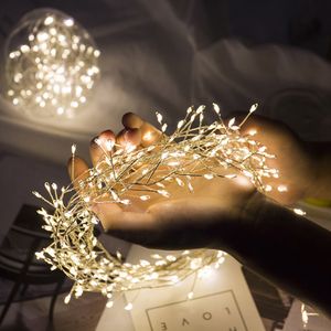 2M Weiß LED Cluster Lichterkette Weihnachtsbeleuchtung Wasserdicht Innen Außen Kupferdraht Feuerwerk Lichter, USB Fernbedienung
