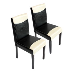 2er-Set Esszimmerstuhl Stuhl Küchenstuhl Littau  Kunstleder, schwarz-weiß, dunkle Beine