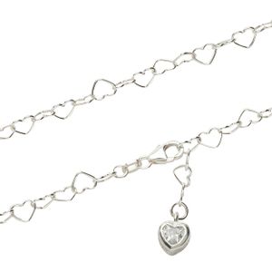 NKlaus 25cm Damen Fusskette 925 Sterling Silber Breite: 4,4mm Herzkette mit Zirkonia Weiß Karabinerverschluss 1732