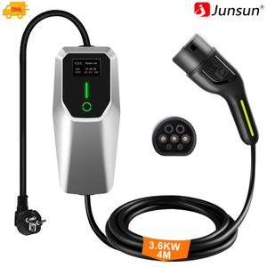 Junsun 16A Type 2 EU EV Ladekabel Schuko Für Elektroautos EV Charger 1 Phase 3.5KW Einstellbarer Strom Tragbares Ladegerät 4M