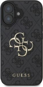 Guess, Pouzdro pro iPhone 16 Plus s kovovým monogramem a logem 4G, tmavě šedé