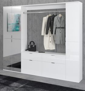 Garderobe ProjektX Set in weiß Hochglanz Garderoben- und Schuhschrank mit Spiegel 212 x 193 cm