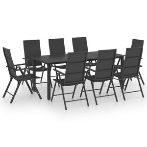 TOP1 Outdoor-Essgruppe 8 Personen ,9-TLG. Terrassenmöbel Gartengruppe Sitzgruppe: Tisch mit 8 Stühle Schwarz #DE2464