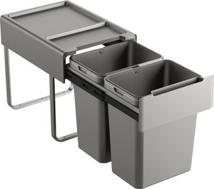 SVITA EM2x20 Einbaumülleimer 40L (2x20L) 2 Fächer mit Deckel Mülltrennsystem Küche Unterschrank Abfalleimer ausziehbar Grau SVITA EM2x20 Einbaumülleimer 40L (2x20L) 2 Fächer mit Deckel Mülltrennsystem Küche Unterschrank Abfalleimer ausziehbar Grau