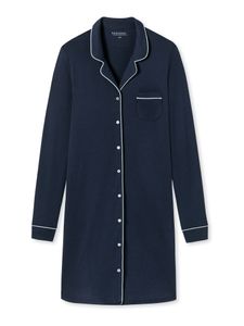 Schiesser Contemporary Nightwear Sleepshirt Langarm Reverskragen, durchgehende Knopfleiste und Brusttasche, Abgerundeter Saum und breite Armabschlüsse, Gesamtlänge: 90 cm