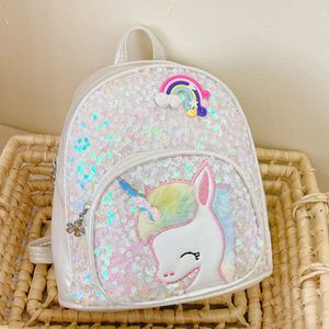 Kinderrucksack Schulrucksack Pailletten Cartoon Einhorn Drucken School Bag Niedlich Kleinkind Backpack, Weiß