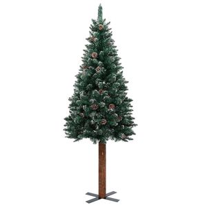 vidaXL Weihnachtsbaum Schlank mit Echtholz und Schnee Grün 150 cm