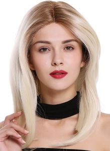 WIG ME UP Perücke Lace-Front Teil-Mono Lang Glatt Seitenscheitel Ombre Braun Blond DW2433B-MF-CHAMPR